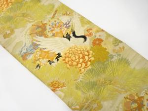 アンティーク　鶴に鼓・花模様織り出し丸帯（材料）